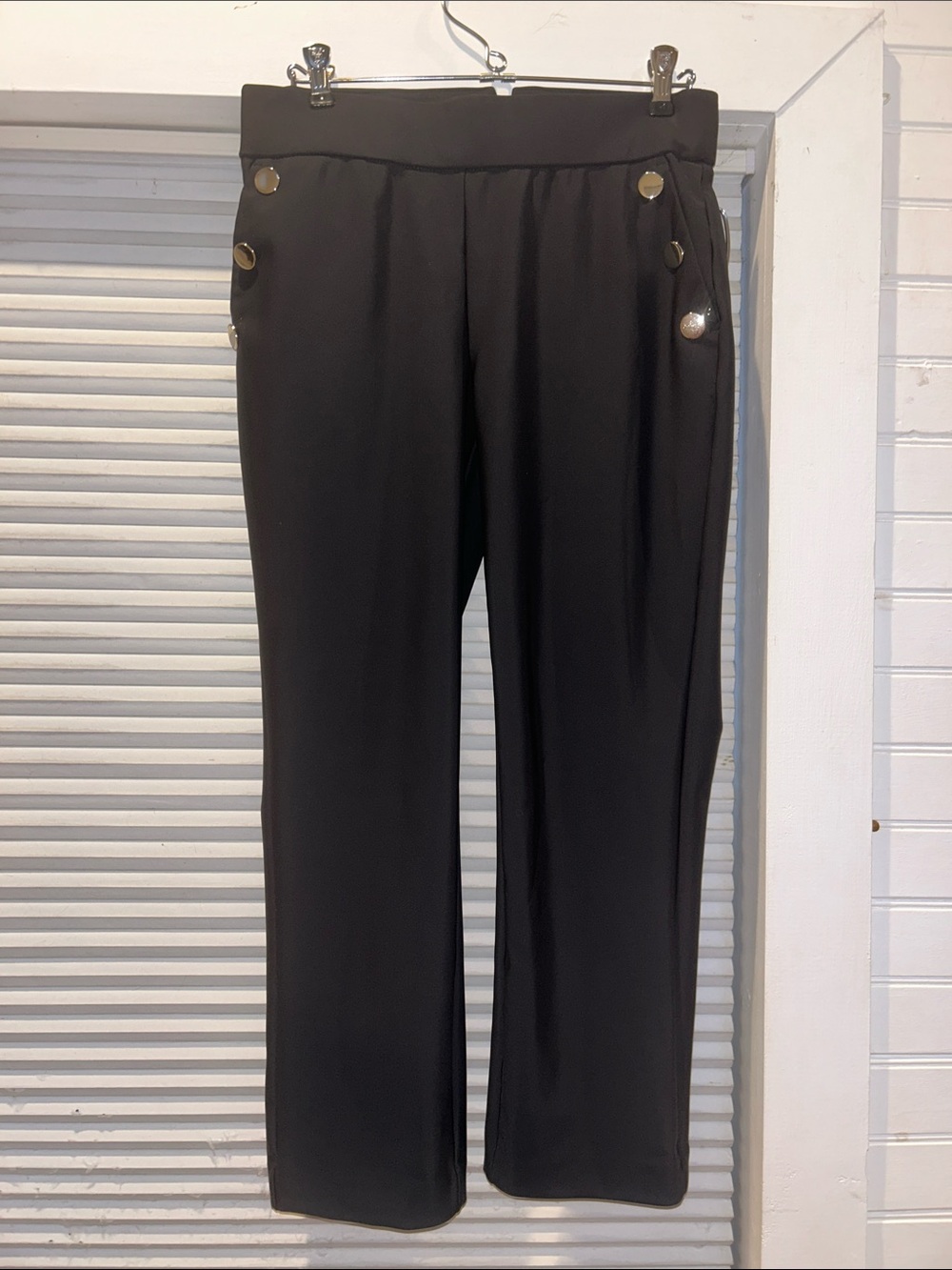 JL Atelier Black Tailored Trousers with Silver Button Detail | Size M